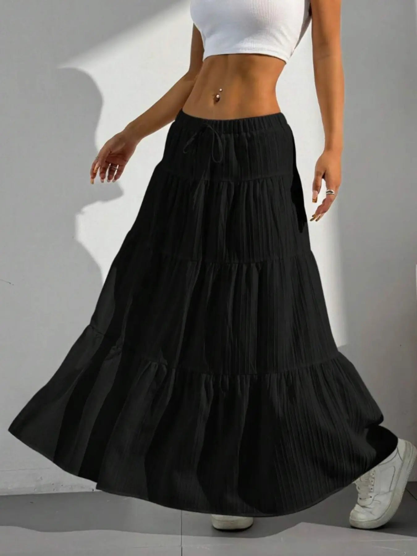 Women's Solid Color Tie Front Loose Skirt, Boho Bohemian Fashion Casual Maxi Long Skirt for Daily Wear, Holidays and Vacations, Summer Ladies Bottoms