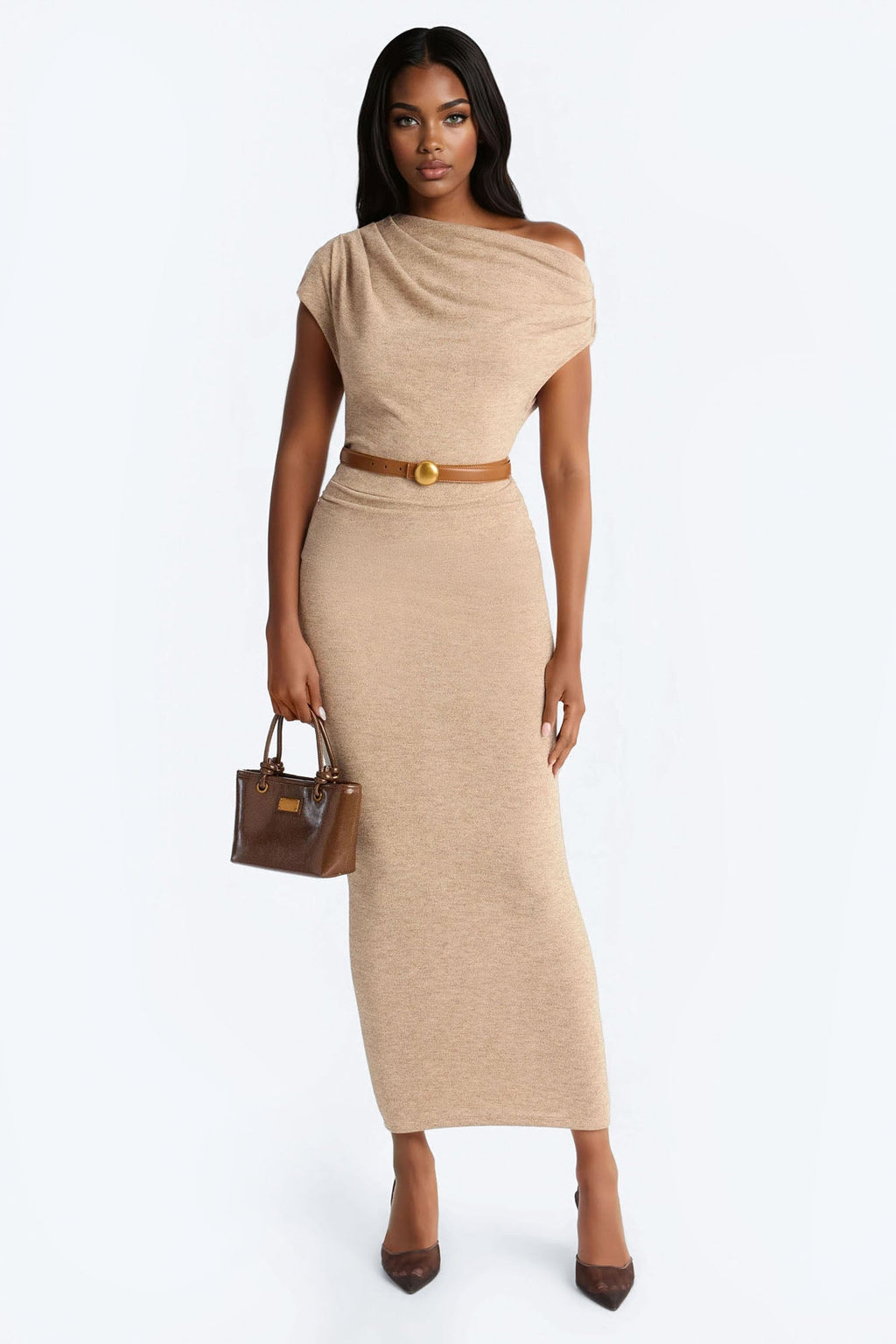 Alana One Shoulder Sweater Maxi Dress - Black