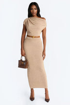 Alana One Shoulder Sweater Maxi Dress - Black