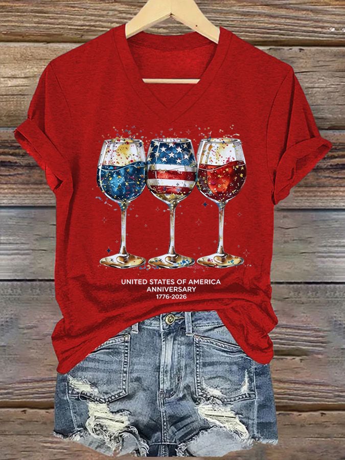 Women's 250th Anniversary Wine Glass Celebration Print T-shirt