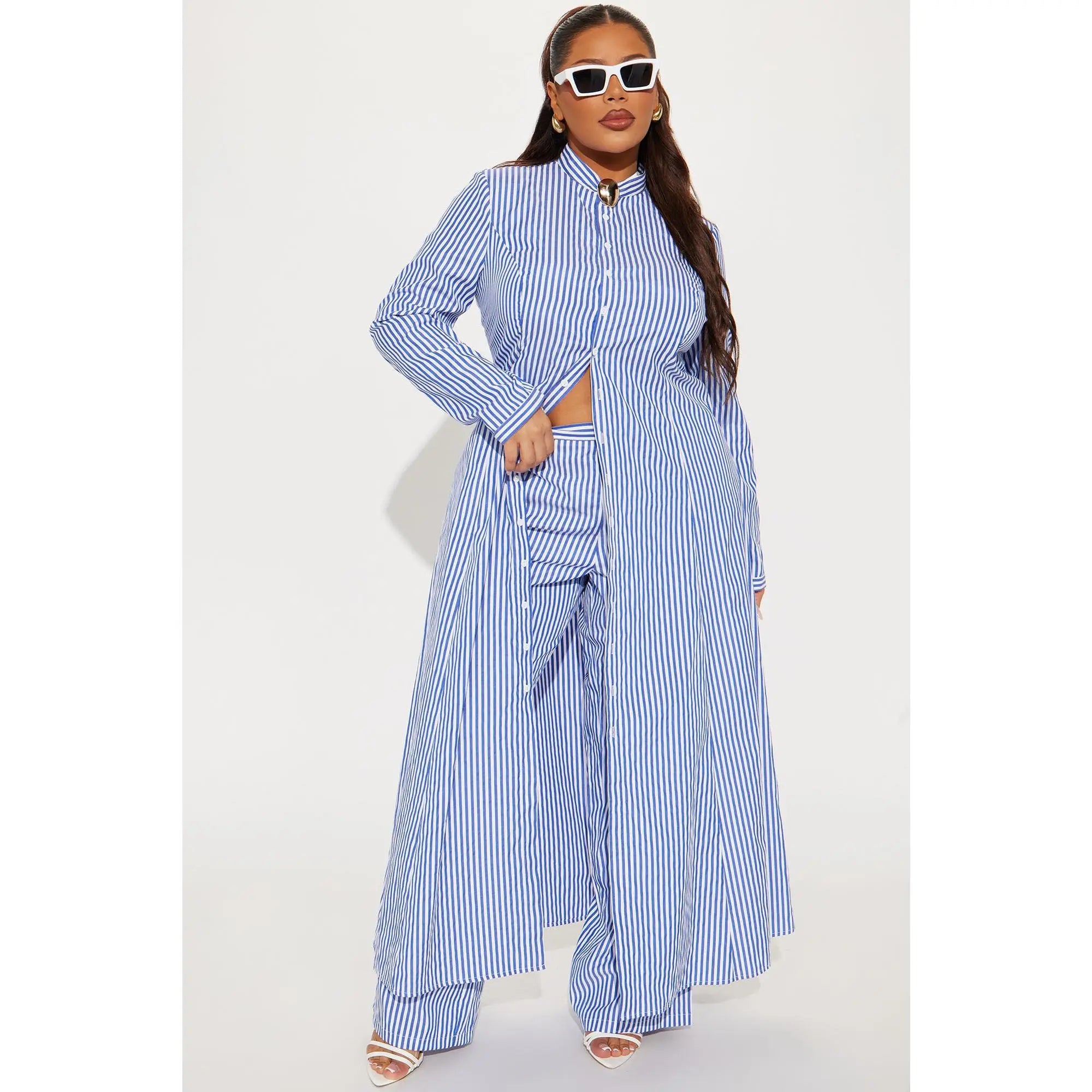 Yacht Trip Stripe Pant Set - White/Blue