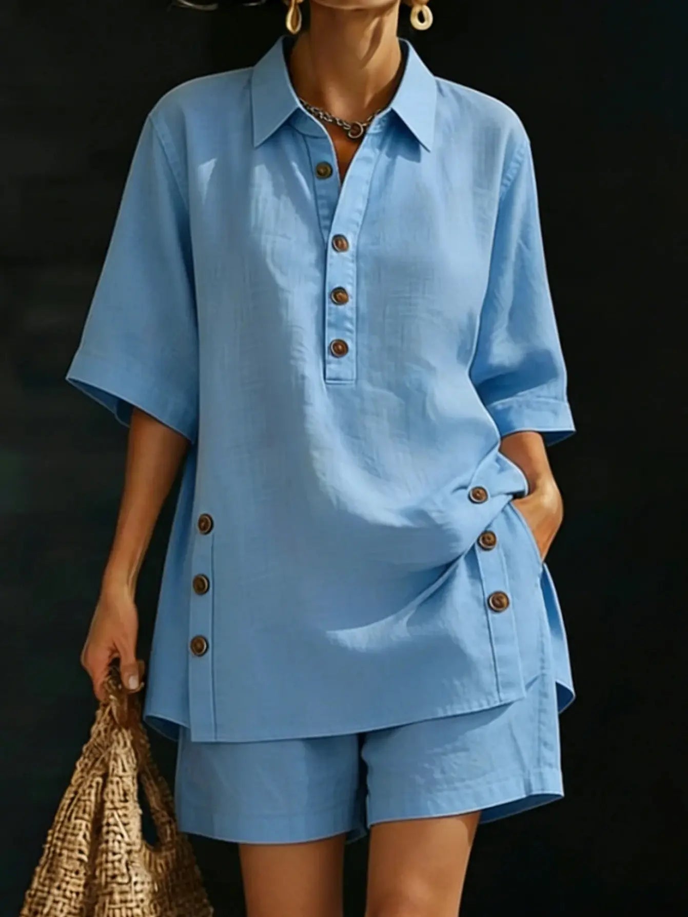 A New Two-Piece Outfit for Women Featuring a Short-Sleeved Shirt And Loose-Fitting Trousers for The Spring/Summer 2026 Season