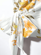 Women's Tie Bow Blouse And Loose Straight Leg Pants 2 Pieces Set,Casual Tropical,Summer Outfits For Women Vacation White Floral Light Yellow