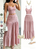 Women's Elegant Chic Party Sweet Cute Sleeveless Short Top and Half Skirt Set, Casual Slim-Fitting Spring & Fall