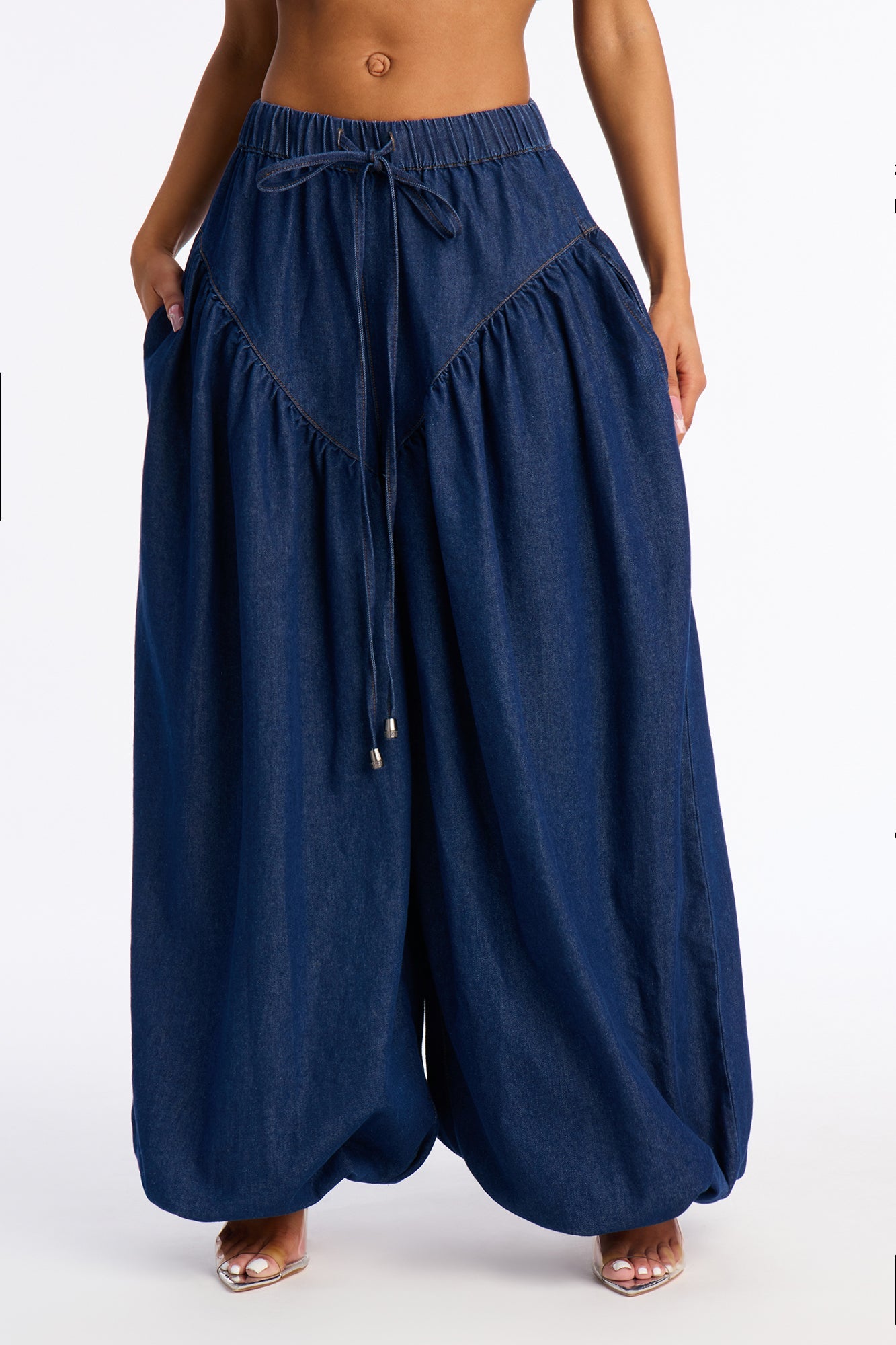 Marbella Baggy Tie Waist Balloon Jeans - Dark Wash