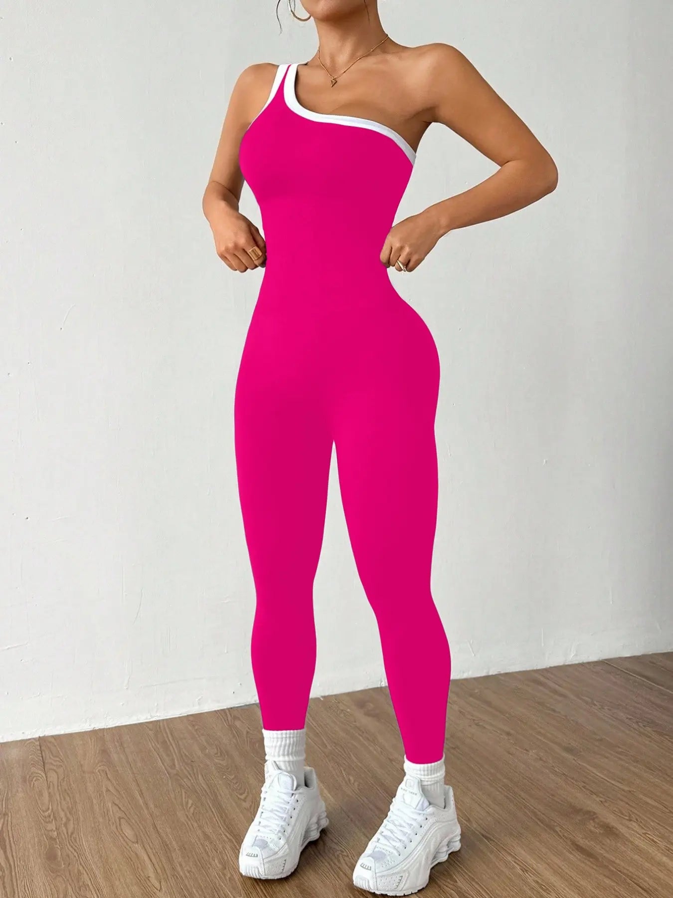 Women's Colorblock Asymmetrical Neck Sleeveless Yoga Jumpsuit