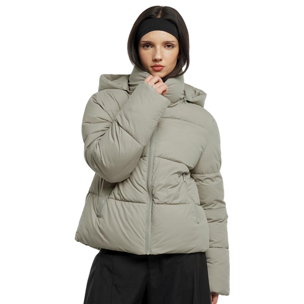 Warm Core Premium Short Puffer Jackets with Removable Hood & Optional Faux Fur Linging, Lady Casual Outerwear Longsleeves Zip Pockets Warm Quilted Coat