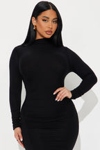 Lana Long Sleeve Midi Dress - Black