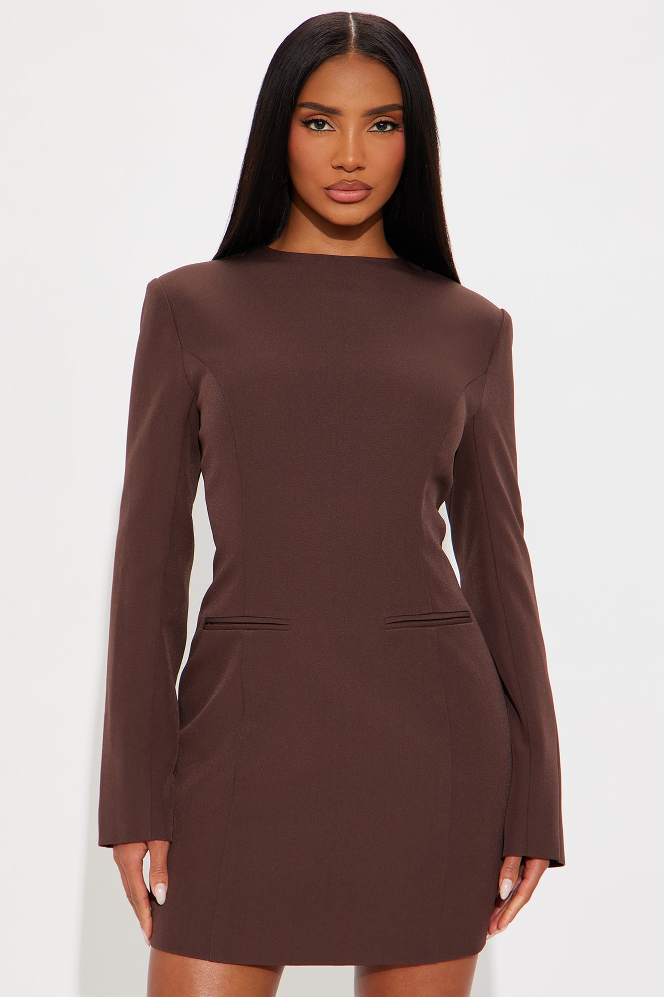 To The Point Tailored Mini Dress - Brown