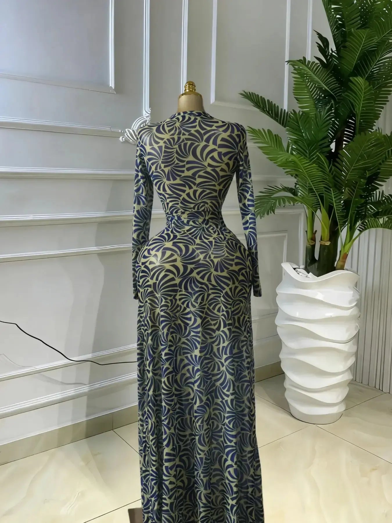 Elegant Women's Print Ruffle Stacked Long Prom Dress, Vacation Birthday Party Outfit Evening Gown, Female Fashion Music Festival Dress, Lady Mesh Sheer Slit Skirt, Evening Dresses