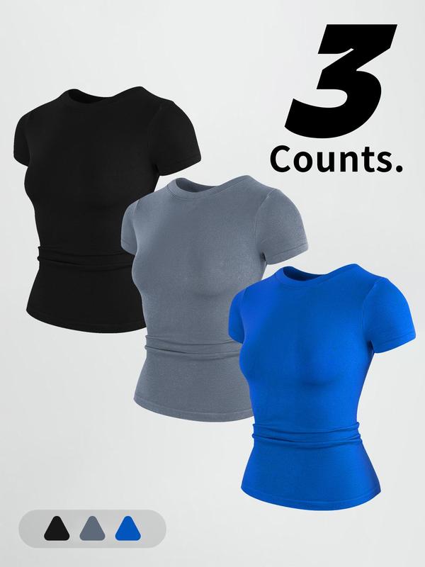 Women's Solid Color Sports Tee, Breathable Quick Drying Crew Neck T-Shirt, Ladies Sportswear for Gym Workout Running