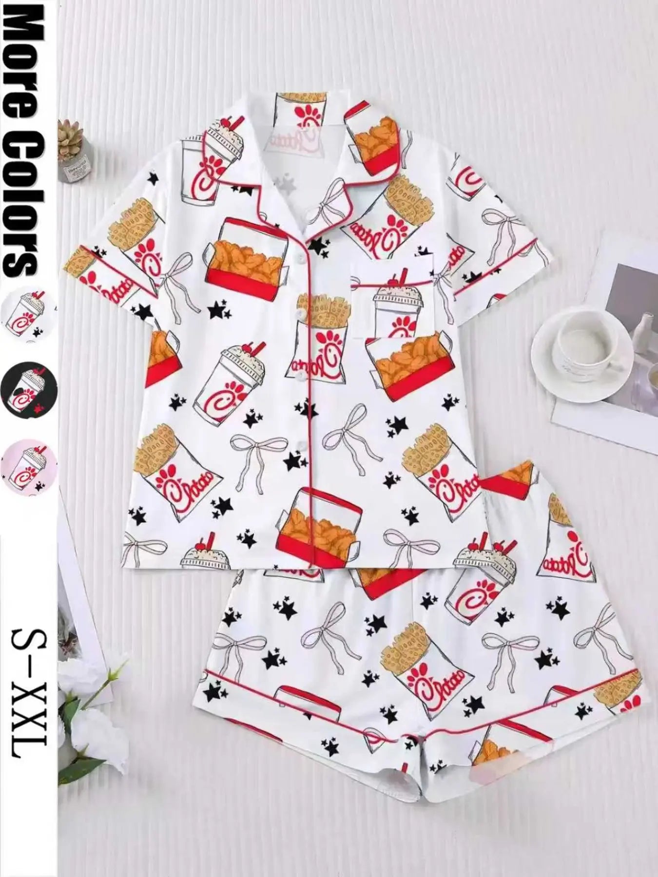 Women's Snack Chicken Bow Print Pajama Set