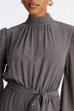 Monica Embellished Mock Neck Wide Leg Jumpsuit - Grey