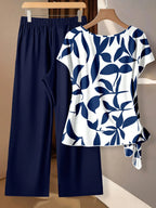 Women's Tie Bow Blouse And Straight Leg Pants 2 Pieces Set Blouse And Pants Set Floral 2 Pieces Set Modest Two Pieces Set Two Pieces Set,Casual