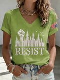 V-Neck Retro Resist Save The Forest Service Print T-Shirt