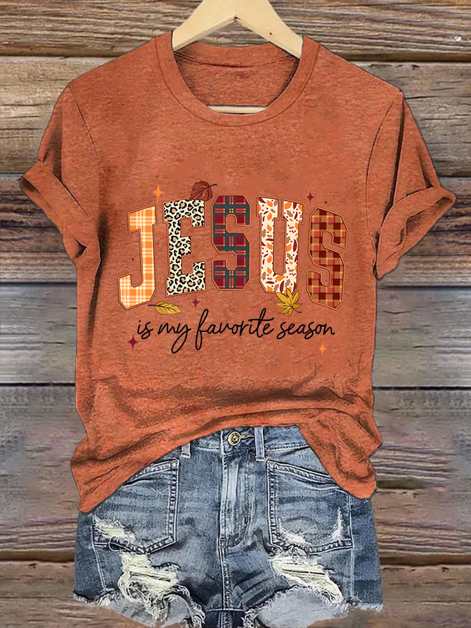 Women'S Casual Faith "Time With Jesus Is My Favorite Season" Short-Sleeved T-Shirt