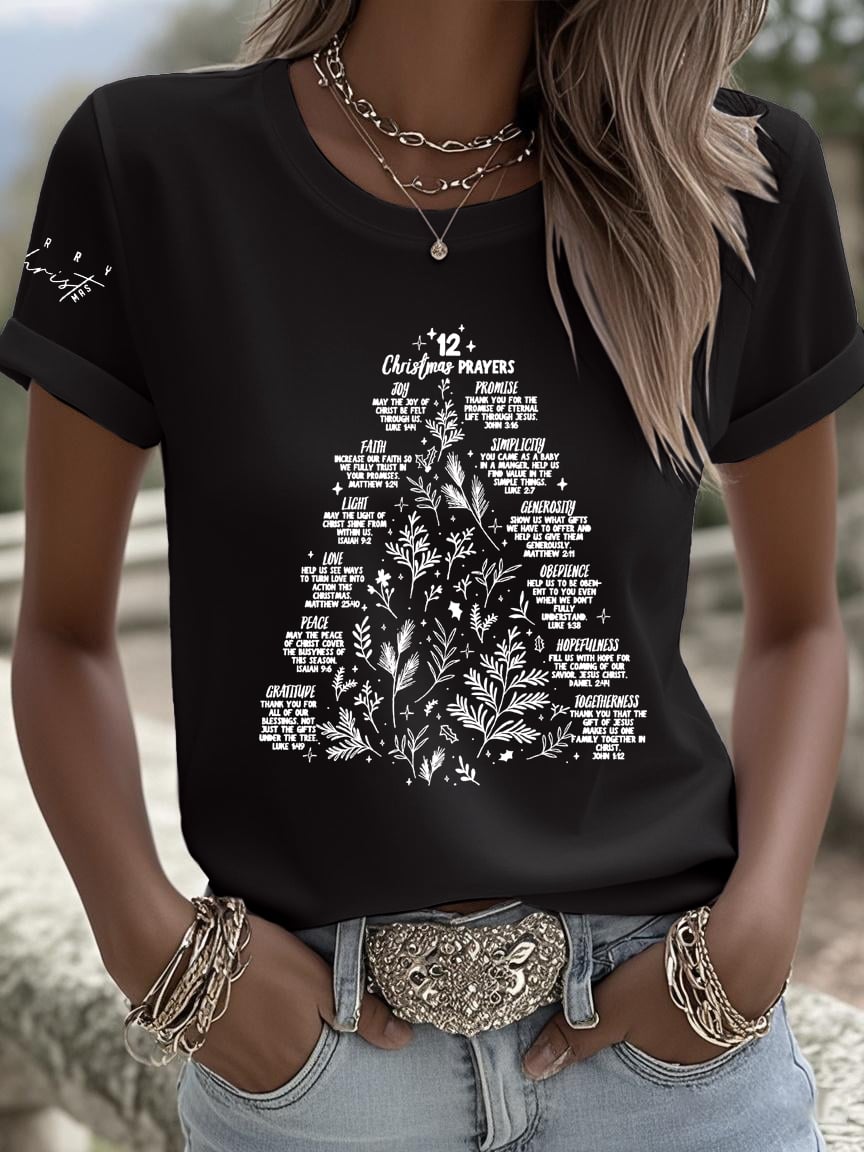 Women's 12 Christmas Prayers Faith Print T-shirt