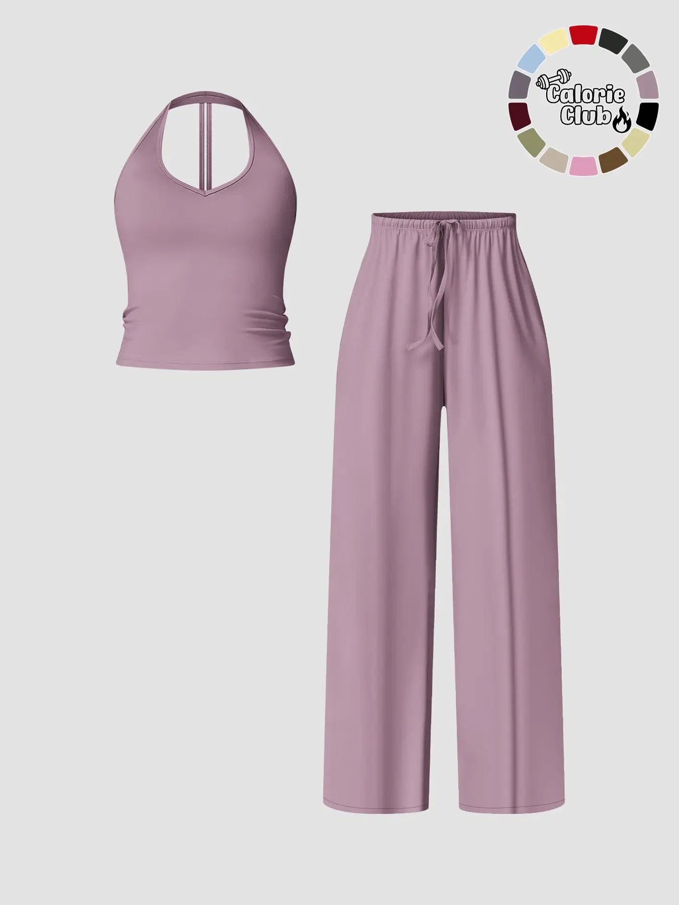 Women's Solid Crop Tank Top & Wide Leg Pants Set