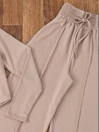 Women's Spring & Fall Fashion Two-Piece Set, Womenswear Long Sleeve Woven Plain Pattern Slim Fit Casual Basic, Perfect for Daily Wear