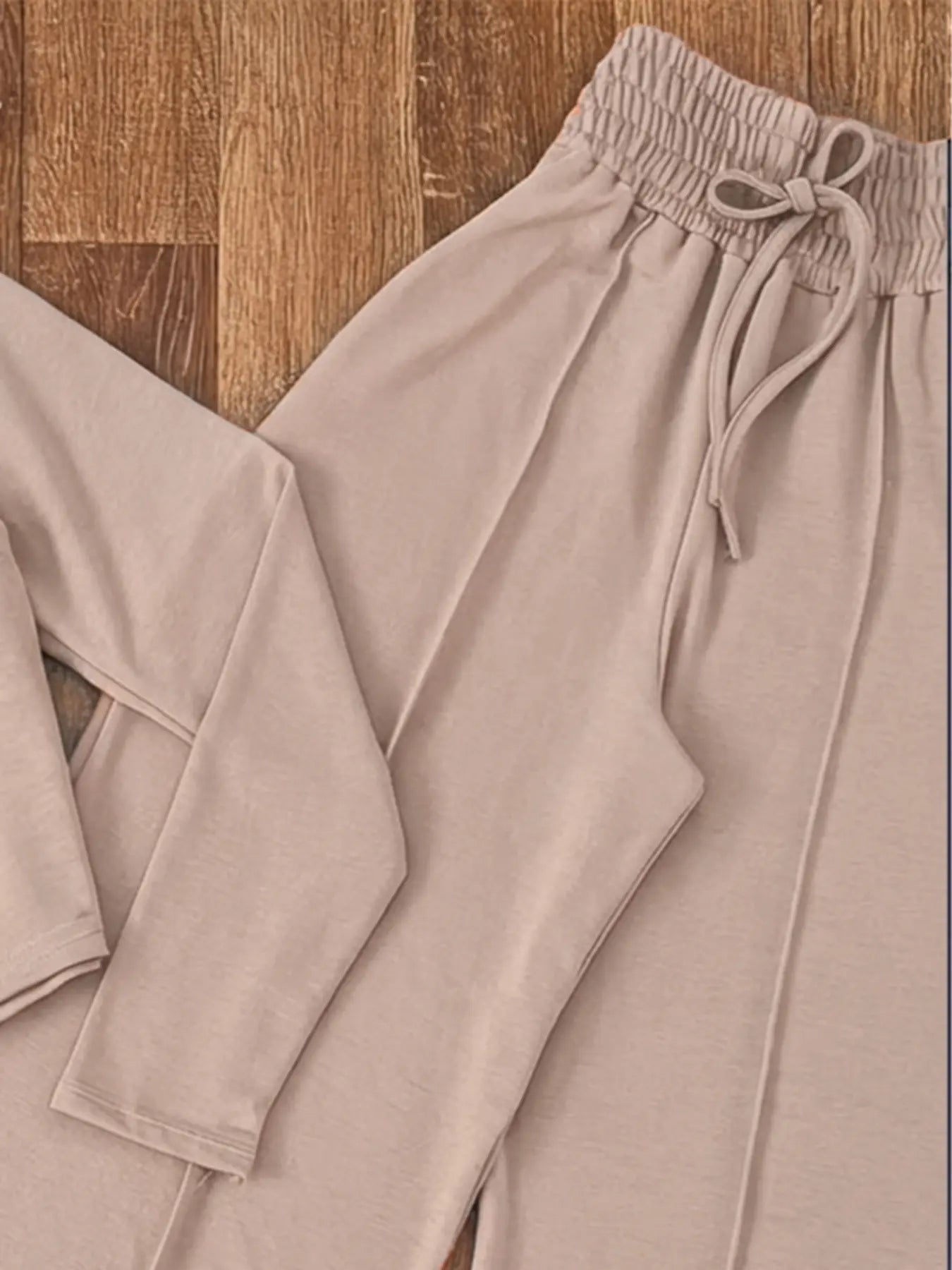 Women's Spring & Fall Fashion Two-Piece Set, Womenswear Long Sleeve Woven Plain Pattern Slim Fit Casual Basic, Perfect for Daily Wear