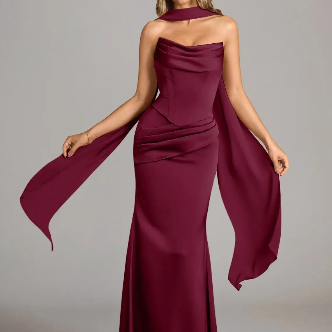 Azazie Sorrel Corset Lace-up Mermaid Wedding Guest Evening Luminous Satin Maxi Dress Minimalist