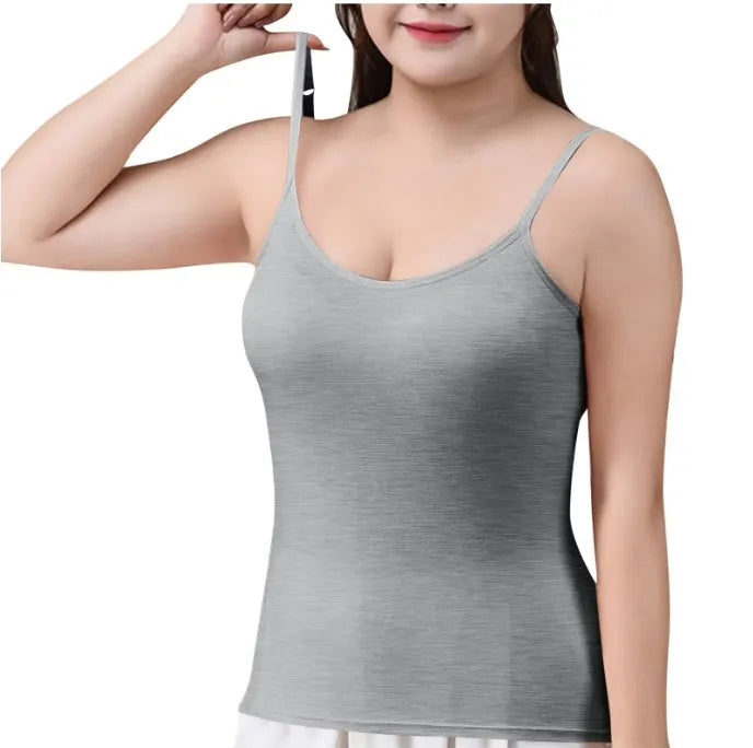 Women's Spring Summer 2-In-1 Bra Cup Tank Top, Adjustable Straps, Fresh&Comfortable Plain Inner Layer, Sleeveless Fitted Soft Vest,Home&Sleep