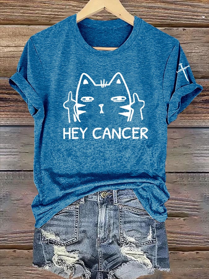 Women's Casual Anti-Cancer Kitten Print Short-Sleeve T-Shirt