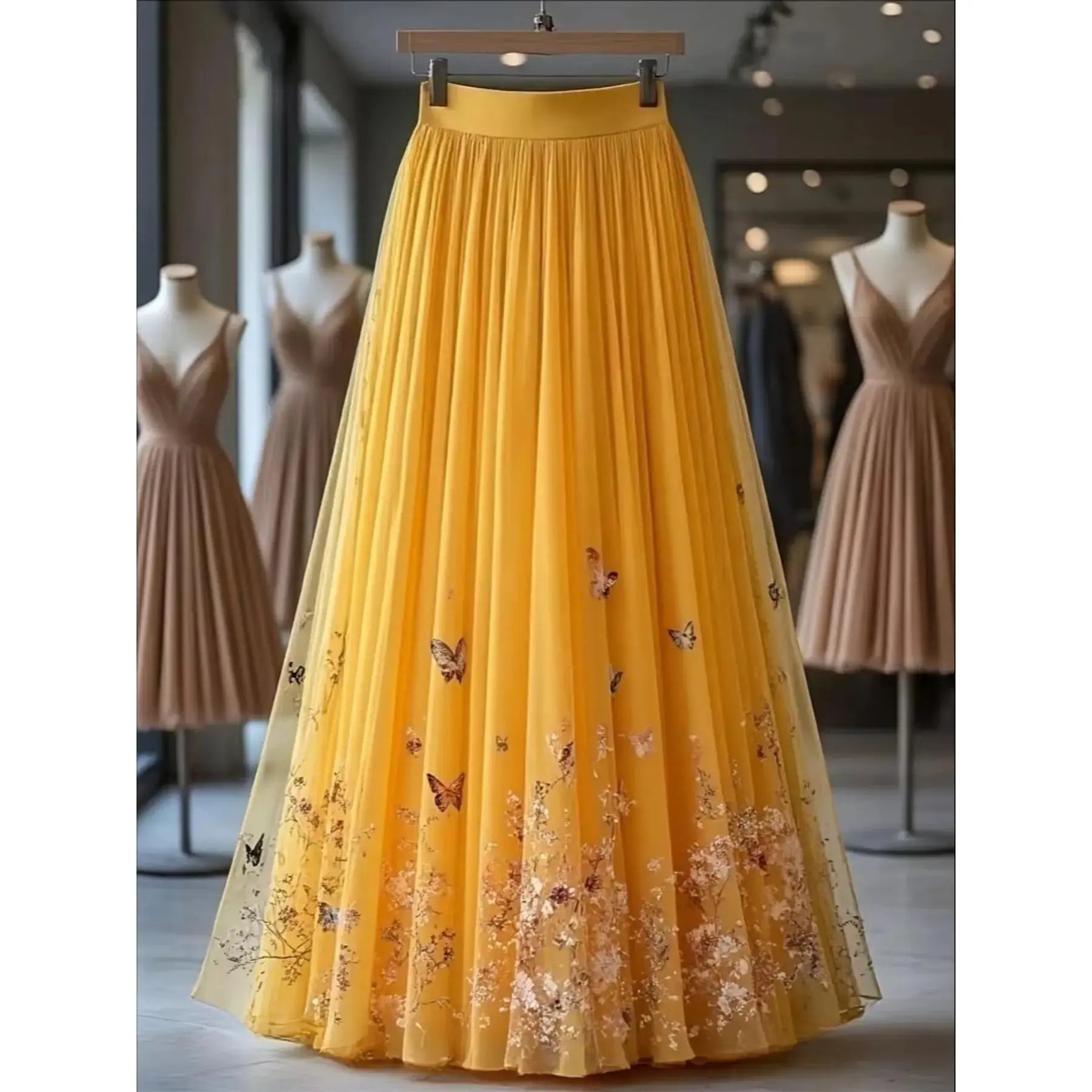 Elegant Floral Pattern Mesh Long Fitted Skirt, Women's Fashion Clothing, Perfect for Parties & Special Occasions