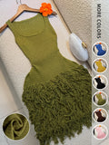 Elegant Knitted Bodycon Dress, Summer Vacation Fringe Skirt