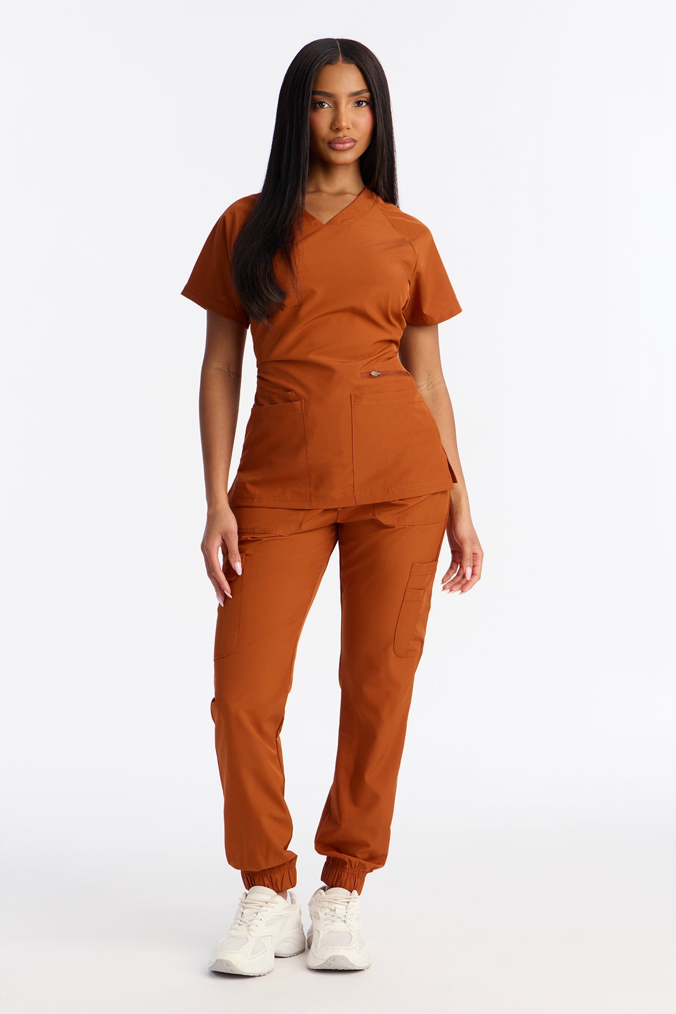 4 Way Stretch 2 Front Pocket Scrubs Rib Jogger Set - Mauve