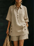 A New Two-Piece Outfit for Women Featuring a Short-Sleeved Shirt And Loose-Fitting Trousers for The Spring/Summer 2026 Season