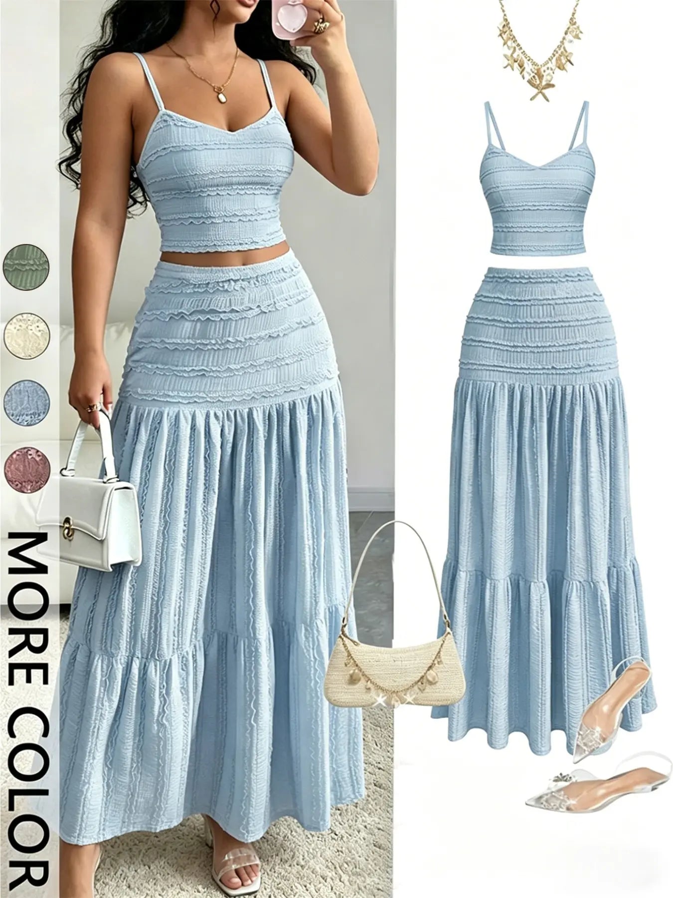 Women's Elegant Chic Party Sweet Cute Sleeveless Short Top and Half Skirt Set, Casual Slim-Fitting Spring & Fall