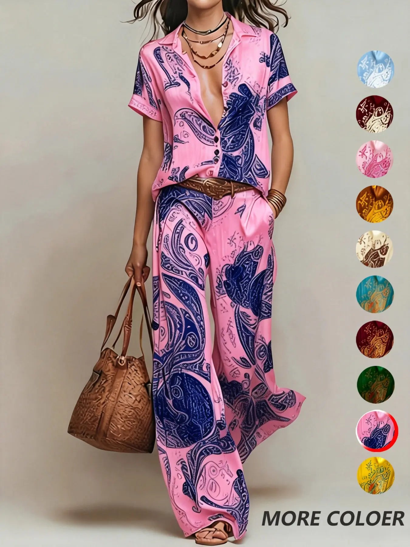 Faith's Casual Vacation Chic Blouse & Straight Pants Set