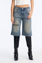 Almeda Stretch Tinted Denim Jorts - Vintage Wash