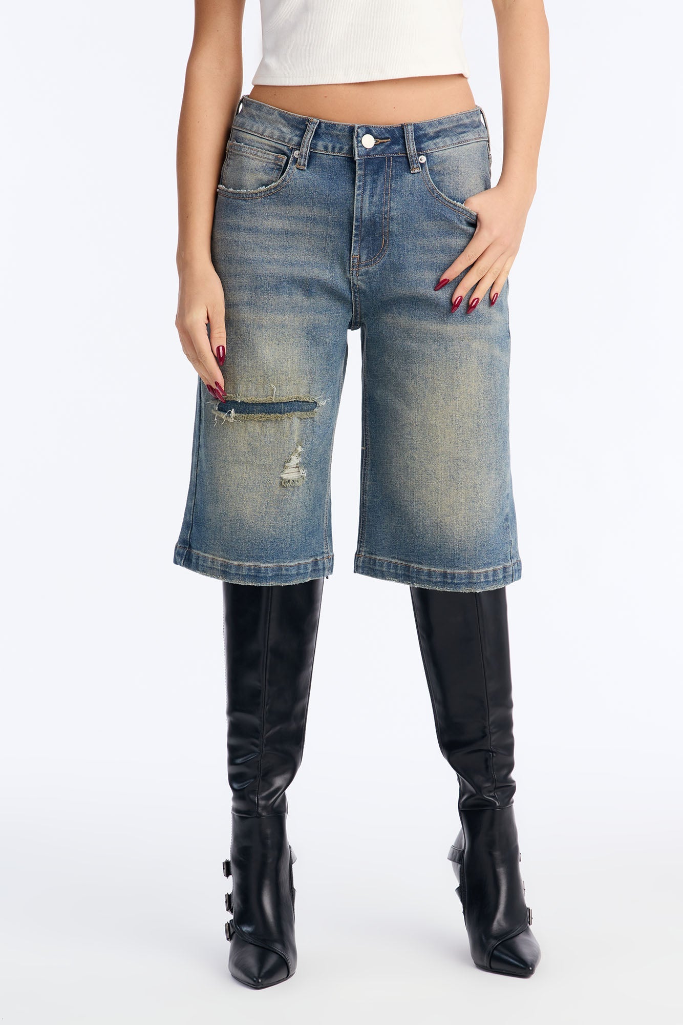 Almeda Stretch Tinted Denim Jorts - Vintage Wash