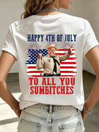 Women's American Flag Patriotic Print Comfortable Pure Cotton T-Shirt