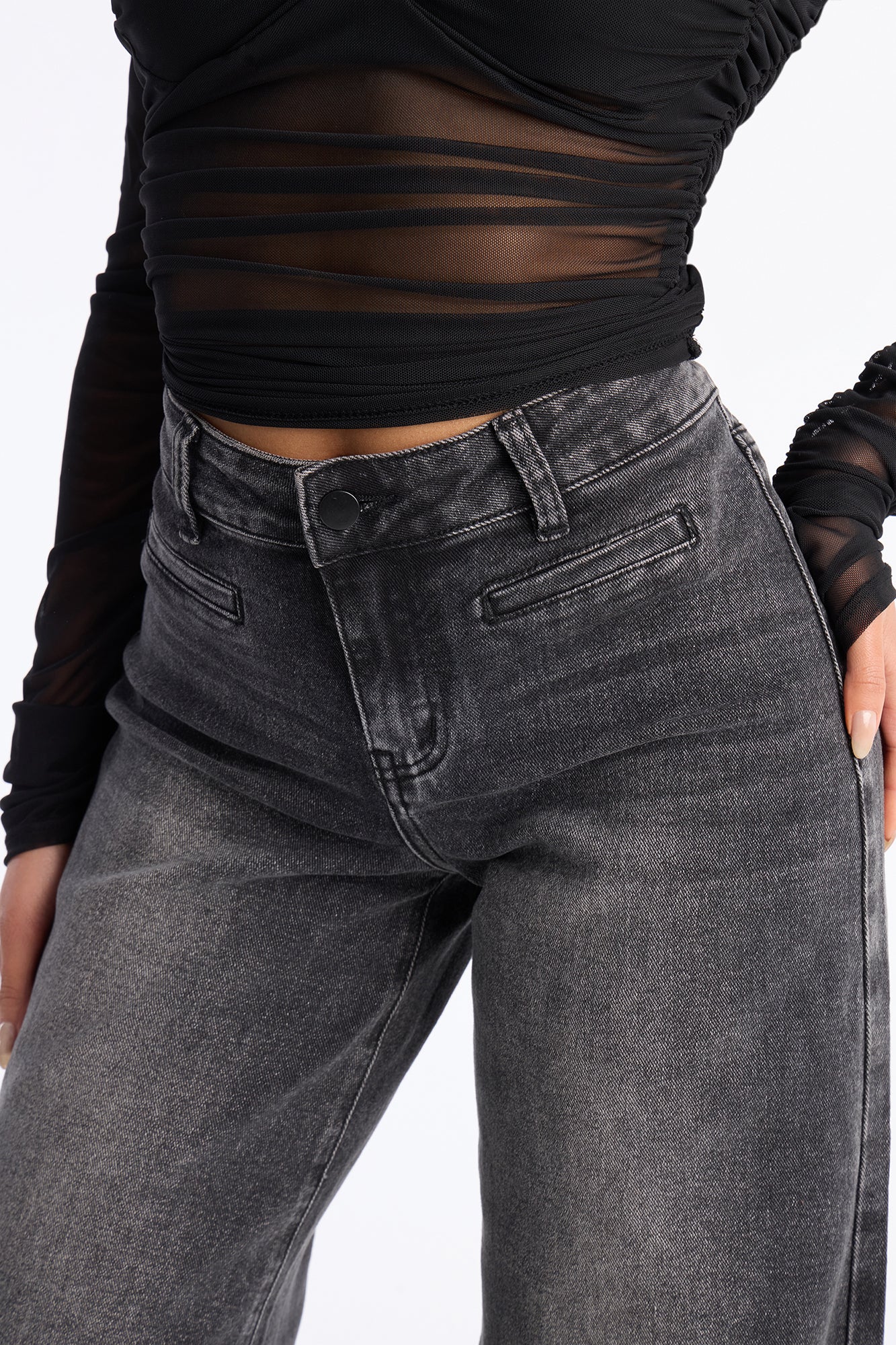 Take It Back Fray Hem Wide Leg Jeans - Black Wash