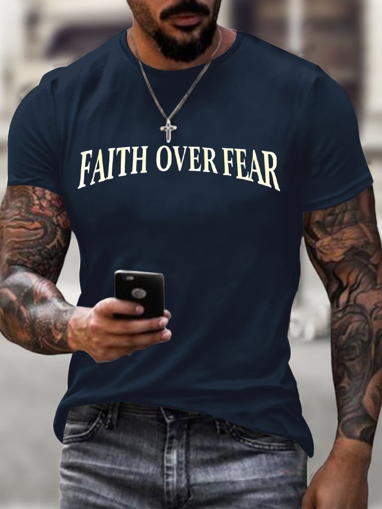 🔥Buy 3 Get 15% Off🔥Men's Faith Over Fear Printed Casual T-Shirt