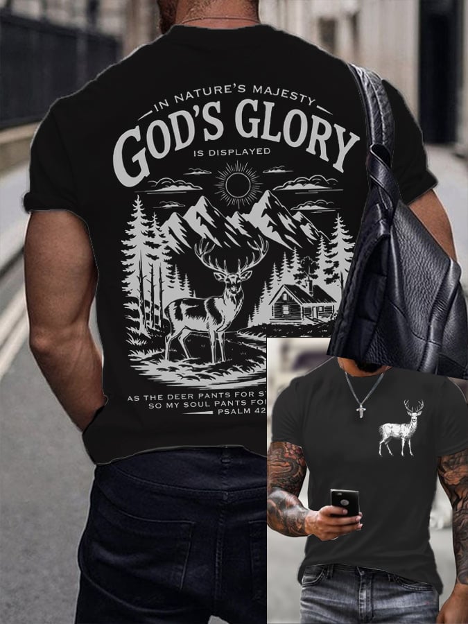 Men's Retro Faith Fishing Hunting Print T-Shirt