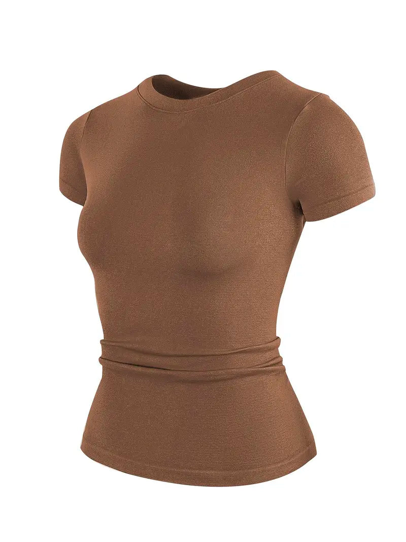 Women's Solid Color Sports Tee, Breathable Quick Drying Crew Neck T-Shirt, Ladies Sportswear for Gym Workout Running