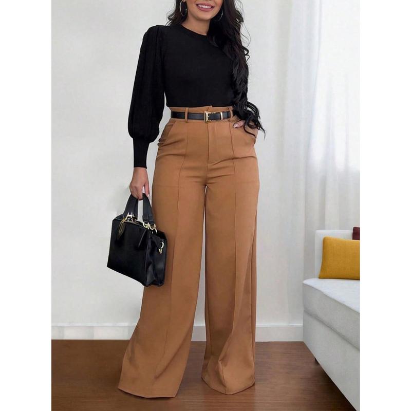 Women's Autumn New Commuter Casual Versatile Khaki Solid Color Draped Suit Pants Loose Straight Long Pants
