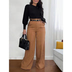 Women's Autumn New Commuter Casual Versatile Khaki Solid Color Draped Suit Pants Loose Straight Long Pants