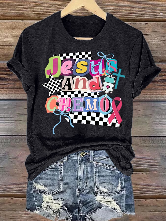 Women's  Jesus And Chemo Christian Cancer Awareness T-Shirt | Faith-Based Cancer Fighter Tee