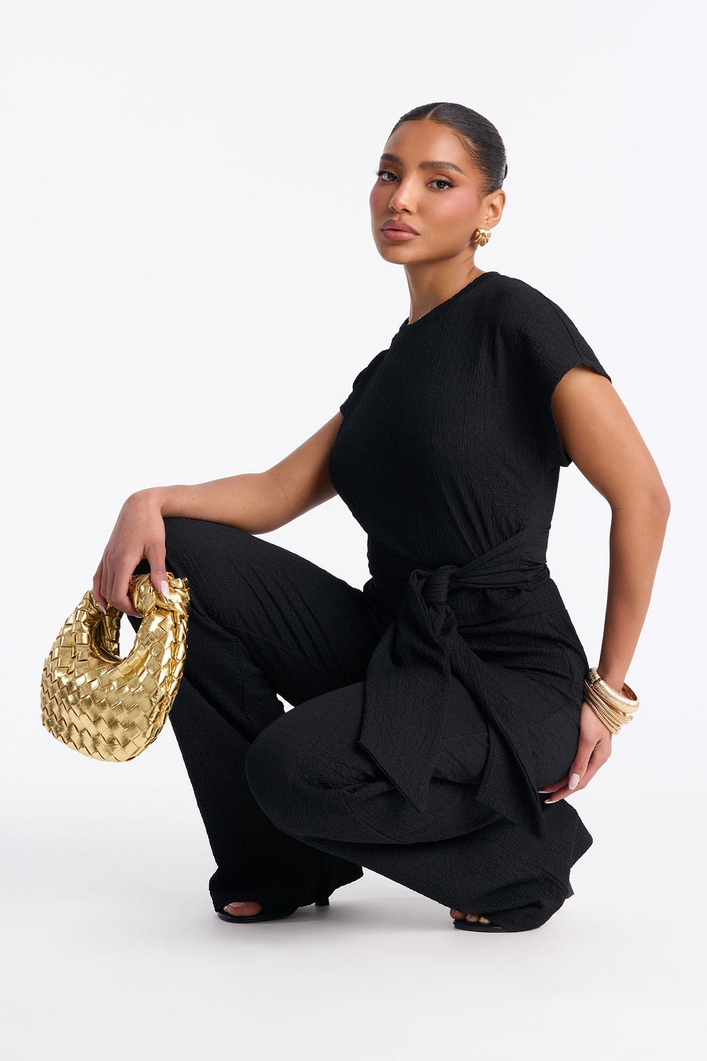Clementine Textured Pant Set - Black