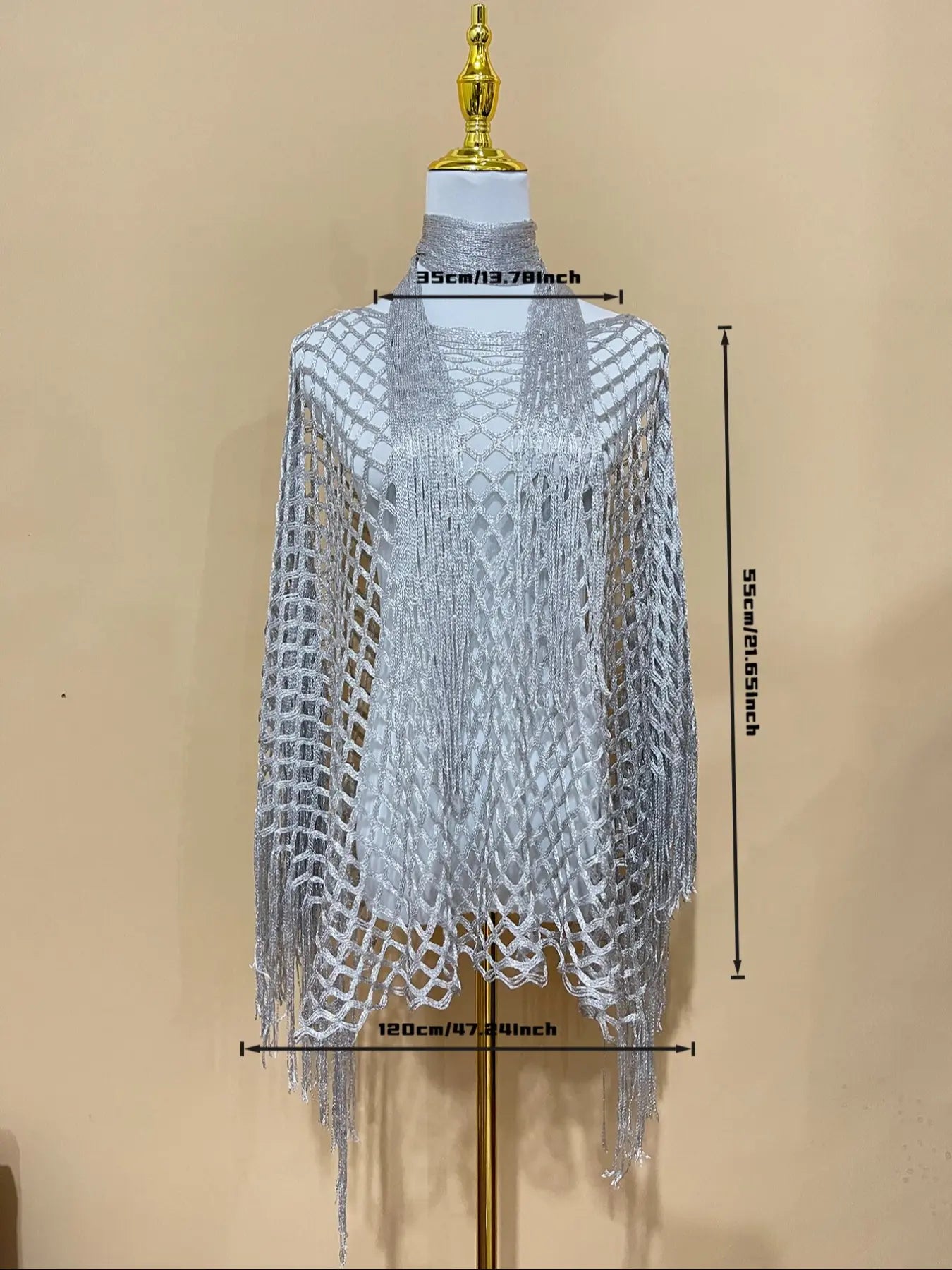 Women's Solid Color Fringe Trim Shawl & Chain Decor Poncho Set, Casual Fashionable Scarf & Cape Set for Daily Wear, Fashion Accessories for Women