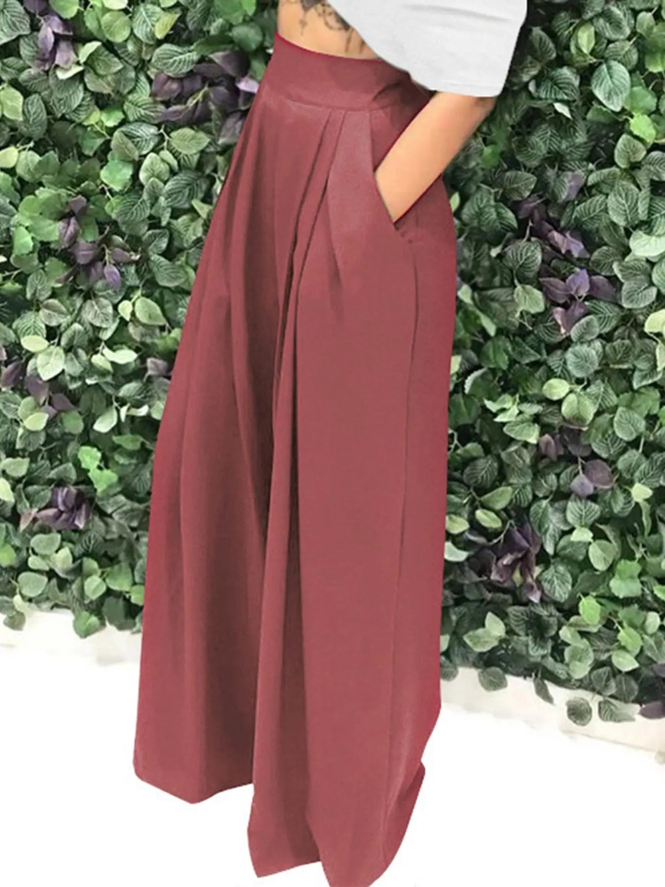 Women's Plain Plicated Pocket Wide Leg Pants