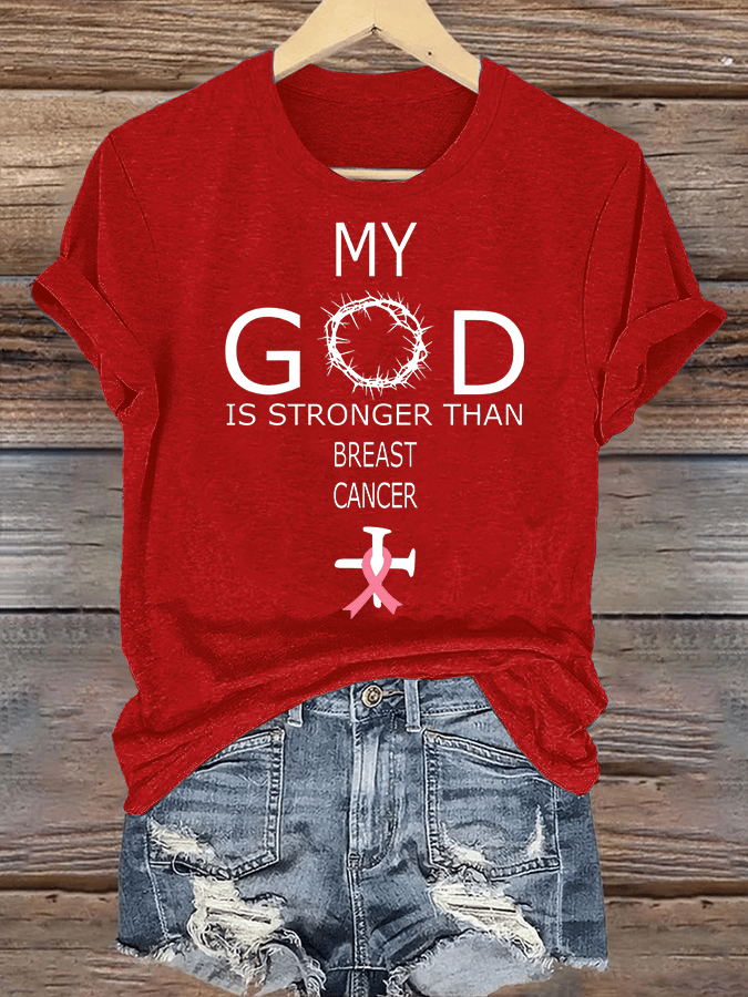 Women's  Faith & Strength – 'My God Is Stronger Than Breast Cancer' T-Shirt