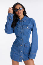 Myla Button Up Denim Mini Dress - Denim