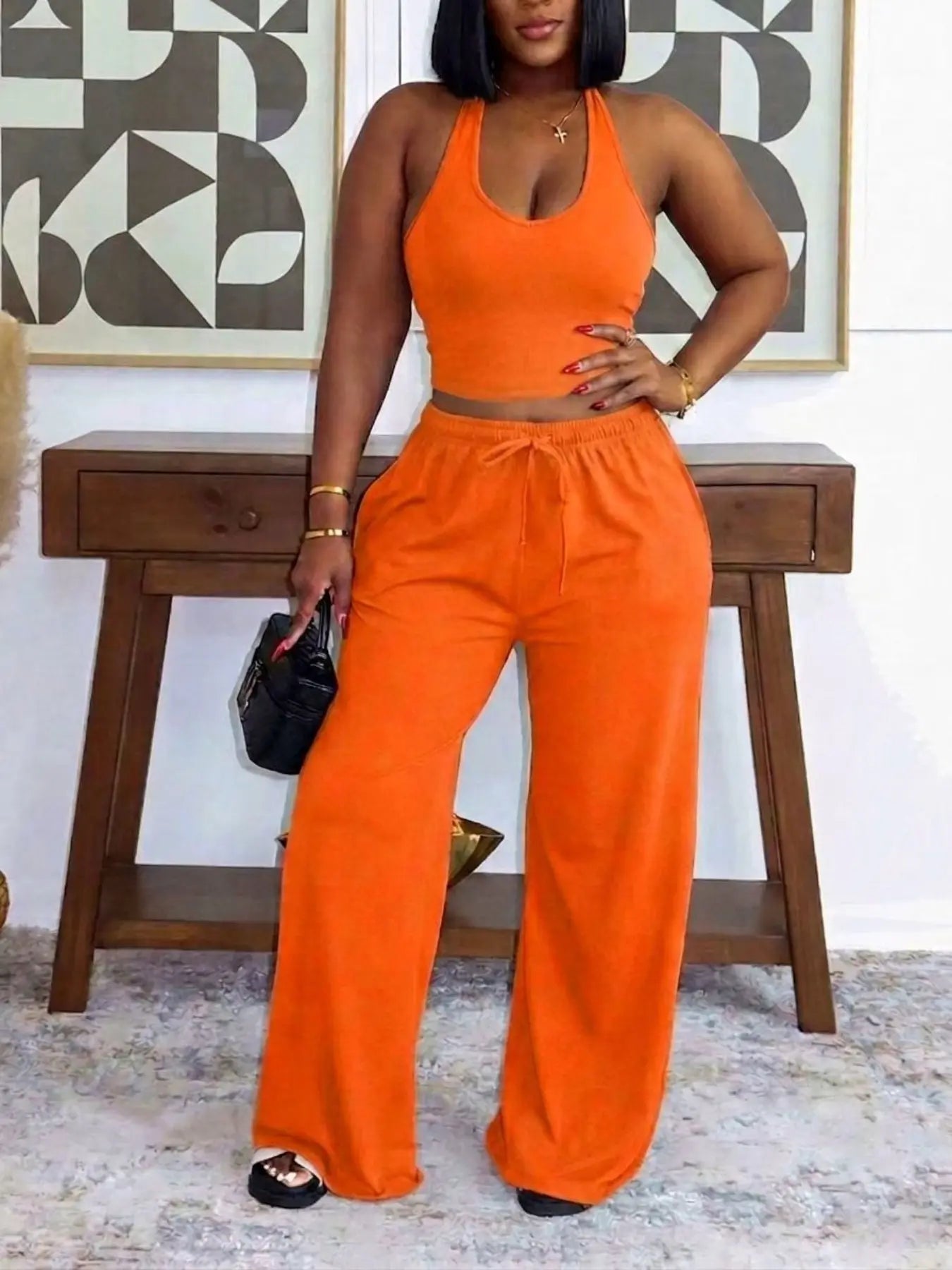 Summer Women's Halter Neck Slimming Top & Wide-Leg Pants