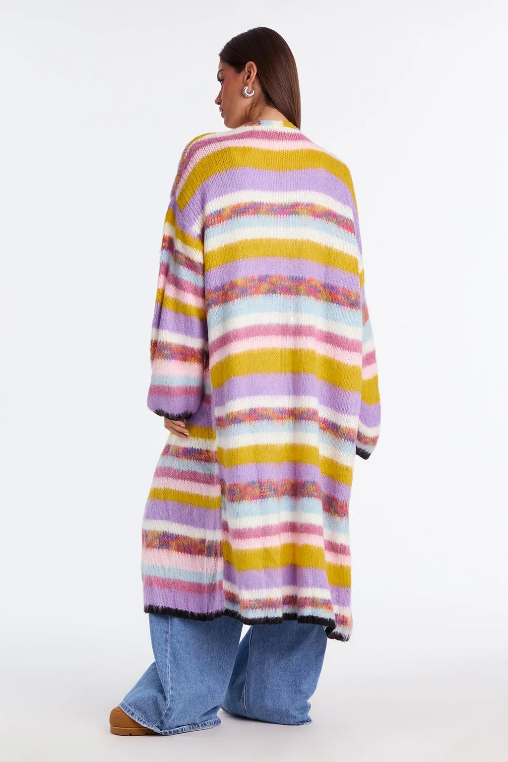 Loveliness Colorblock Fuzzy Long Cardigan - Multi Color